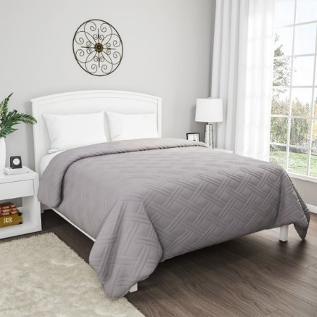 HASTINGS HOME Quilt Coverlet with Weave Quilted Pattern Lightweight Bedding for All Seasons (King, Gray) 915499AOH